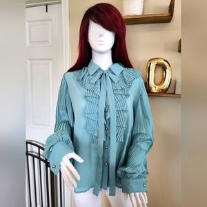 Ruffled button up long sleeve shirt blouse top. New
